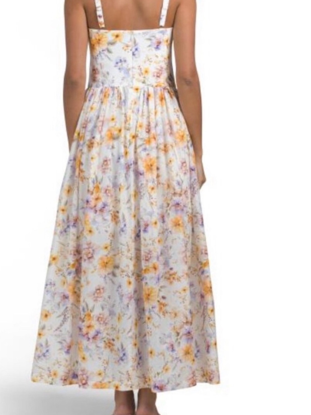 Aqua Blu White Floral Maxi Dress with Yellow & Lavender Blooms